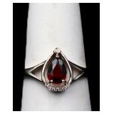 Sterling pear cut garnet ring, lab created