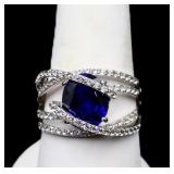 Sterling oval cut sapphire ring lab created