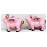 Lot of 2 cast iron small pink flying pig banks