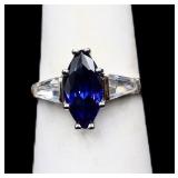 Marquis cut sapphire ring, lab created