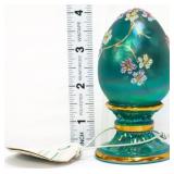Fenton green iridescent egg w/ flowers