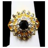 Black/white sapphire cluster dinner ring lab made