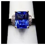 Emerald cut sapphire ring, lab created