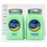 Pair jadeite Moon Pie salt/pepper shakers