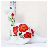 Fenton 3in white dinosaur w/ red poppies