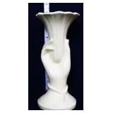 Vintage 9in white hand vase