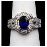 Oval cut sapphire ring, lab created