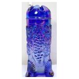 Blue carnival glass hat pin holder