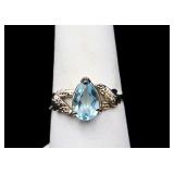 Sterling pear cut blue topaz ring, lab created