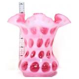 Fenton cranberry opalescent coin dot 6in vase