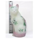 Fenton rosalene satin cat w/ pink roses