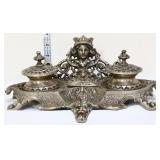Metal double inkwell w/ ladies head