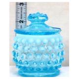 Fenton blue opalescent hobanil mustard dish