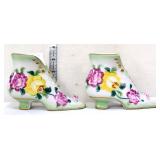 Pair green/white floral porcelain slippers
