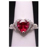 Heart cut ruby ring, lab created