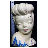 Vntg 6in white lady head vase