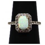 Sterling emerald cut opal ring, lab created