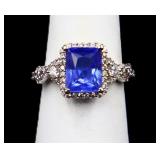 Emerald cut sapphire ring, lab created