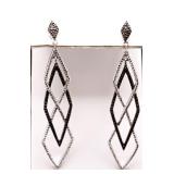 Pair genuine black/white diamond earrings