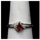 Sterling pear cut garnet ring, lab created