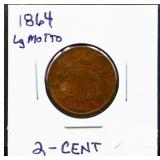 1864 2 cent coin
