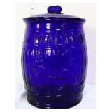 Cobalt glass Planters Peanuts canister