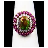 Sterling oval rainbow topaz ring, lab created