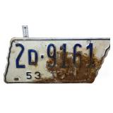 1953 state shape TN license plate