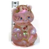 Fenton pink iridescent teddy bear w/ flowers