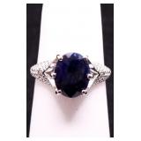 Sterling oval cut genuine sapphire ring