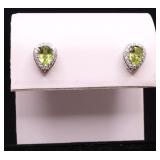 Pair pear cut peridot earrings, lab created