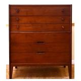 MCM United walnut 5 drawer tall chest