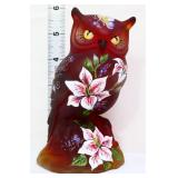 Fenton 6in red satin tiger lily owl figure