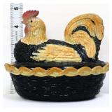 Fenton 5in black hen on nest w hand painted detail