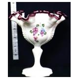 Fenton amethyst crest open compote w/ flowers