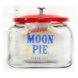 Square glass Moon Pie canister w/ red lid