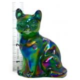 Fenton green carnival cat w/ flowers