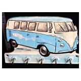 Cast iron blue/white VW bus key hooks