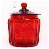 Amberina glass cookie jar