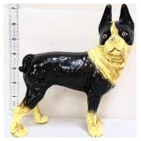 Cast iron 7in black/white dog doorstop