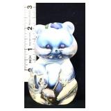 Fenton opalescent teddy bear w/ purple flowers