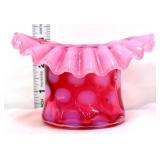 Fenton cranberry opalescent coin dot 3in hat vase
