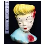 Vntg 4in lady head wall pocket, blonde hair