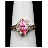 Sterling marquis cut pink sapphire ring lab made