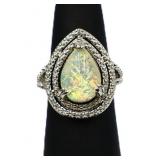 Pear cut opal ring, lab created