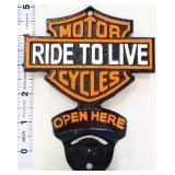 Cast iron Ride To Live bottle opener
