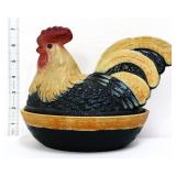 Fenton black hen on nest w/ hand painted details