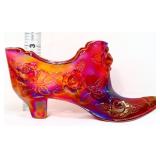 Fenton amberina iridescent shoe w/ roses