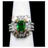 Emerald cut emerald ring, lab created