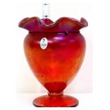 Fenton 6in red stretch pedestal vase